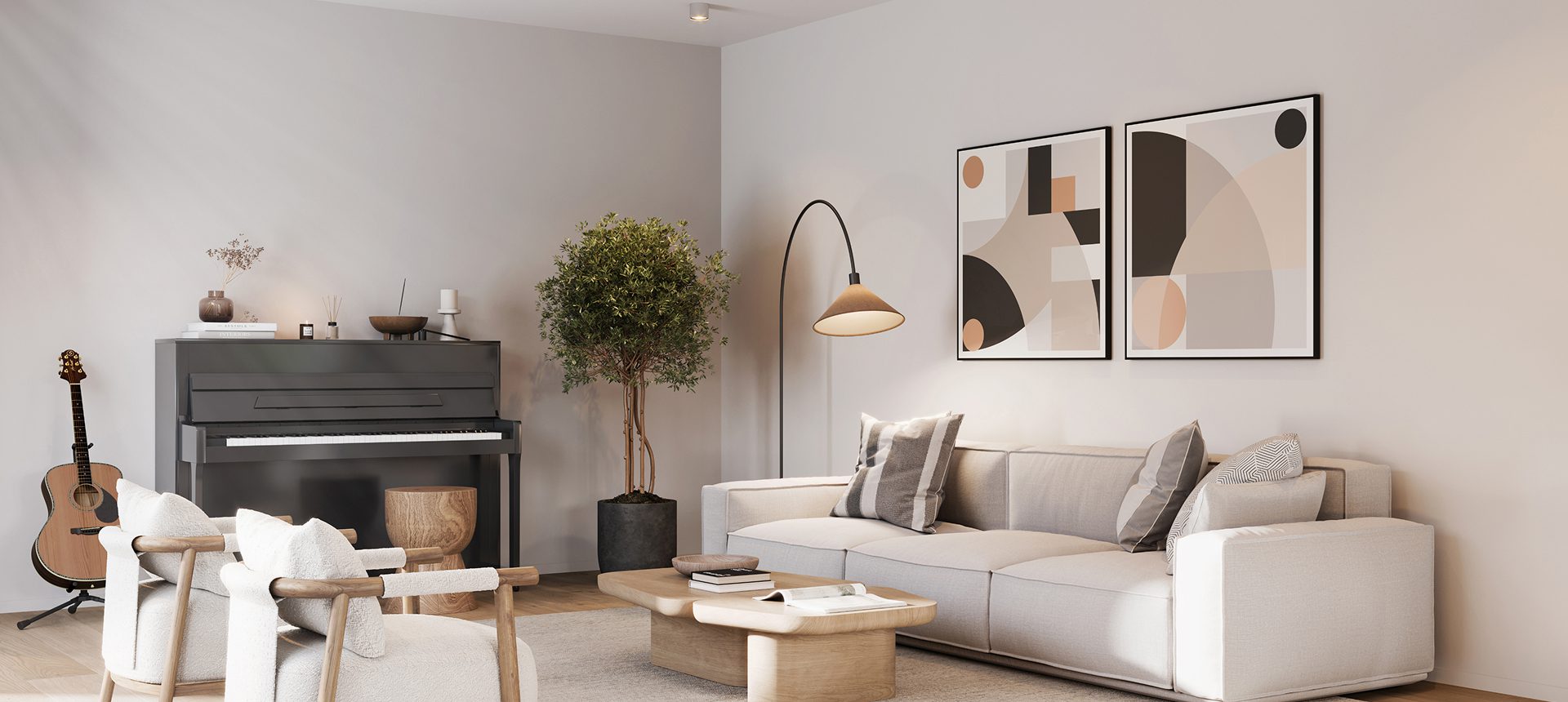 Modern living room with abstract art