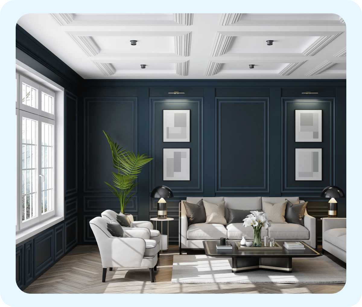 Chic modern living space with white accents